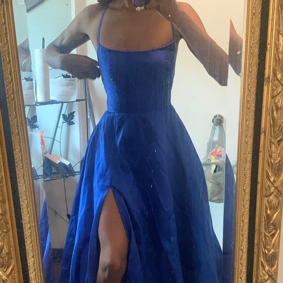 dillards royal blue prom dress Sexy Mermaid Blue Slit Evening Prom Dress Birthday Outfits P645 –  PreppyDress main image 1